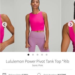 lululemon Power Pivot Tank Top - Sonic Pink ribbed